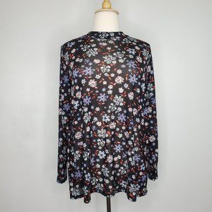 LOGO Layers Supple Floral Micro Mesh Mock Neck Pullover Stretchy LUNA Top Sz 2X